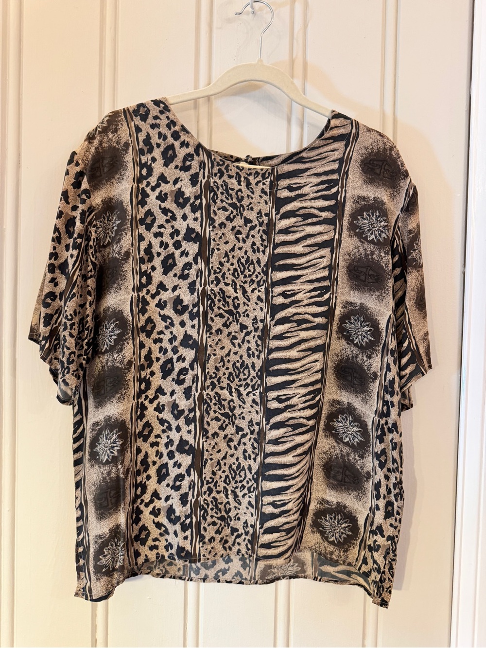 Vintage Animal Print Blouse Leopard Zebra Mixed Print Boho Oversized Top silk